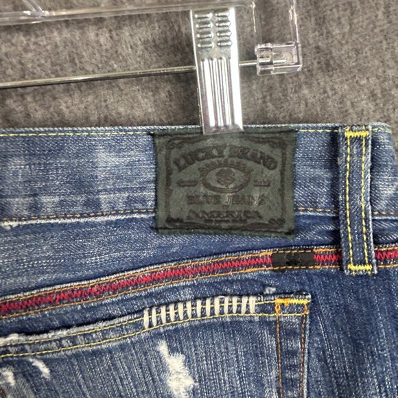 Lucky Brand Shorts Womens 18/34 Riley Legend Distressed USA Patch Peace Flag - Picture 15 of 16